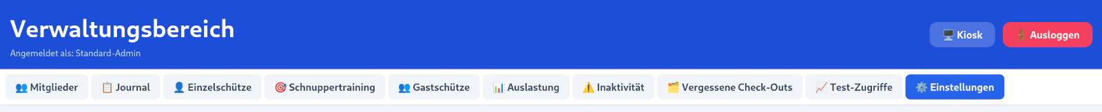 Admin-Dashboard mit Registerkarten