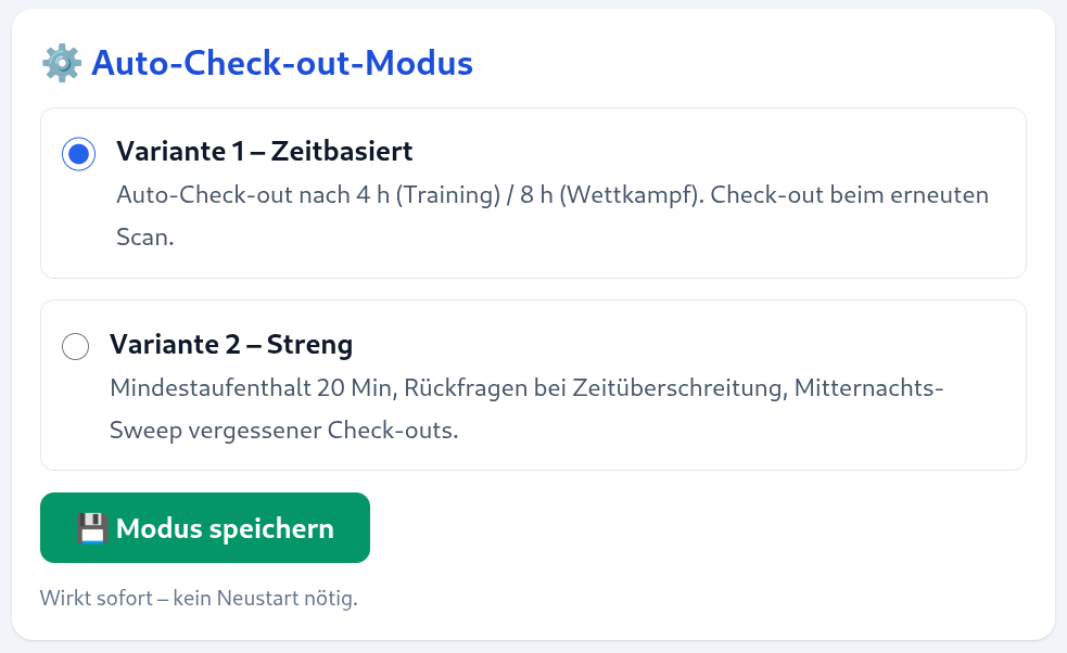 Einstellungen wie der Auto-Check-out gehandhabt wird