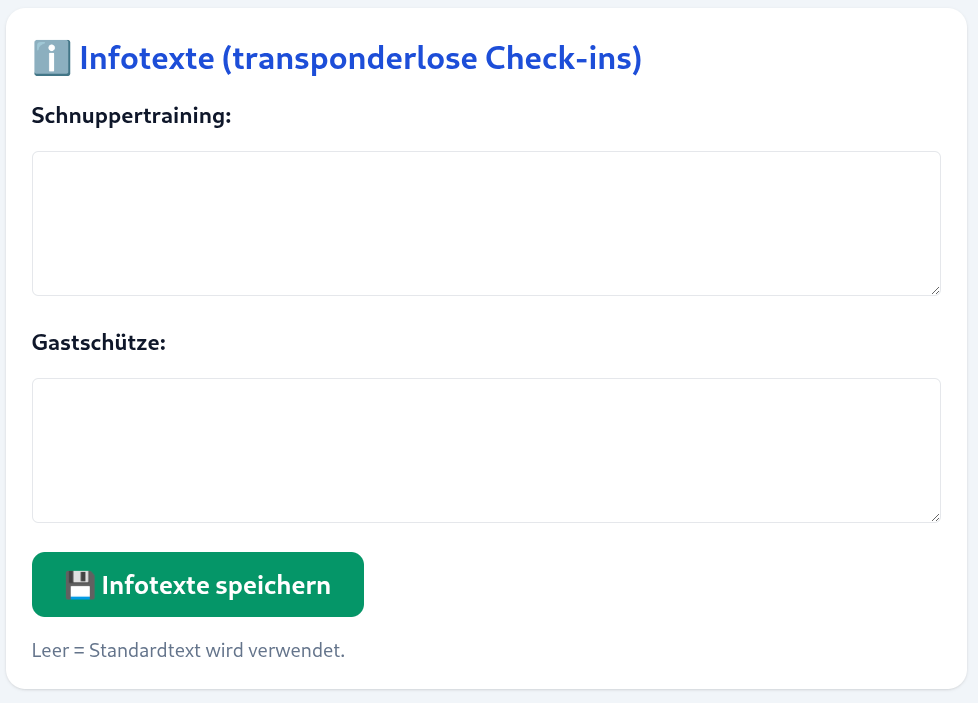Infotexte beim Login für Schnupperschützen und Gastschützen
