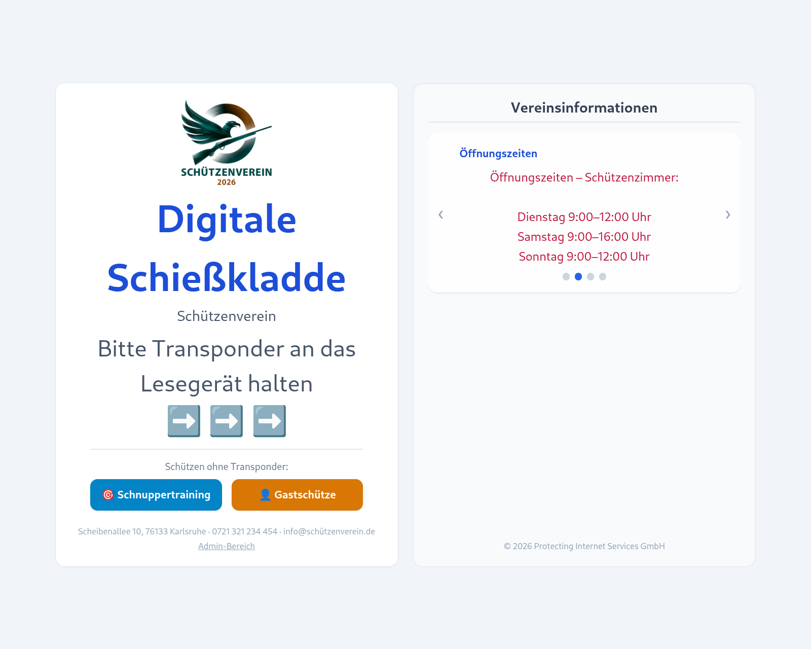 Welcome Screen der Digitalen Schießkladde